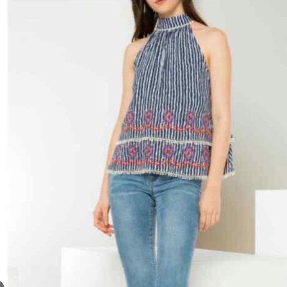 Anthropologie Embroidered Halter Top Blouse